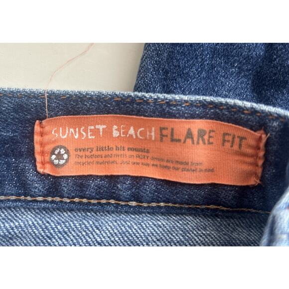 Roxy Jeans Sunset Beach Flare Fit Blue Denim Distressed Juniors Size 7 Low Rise - Picture 9 of 16